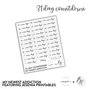 31 Day Countdown | lettering by Jesenia Printables